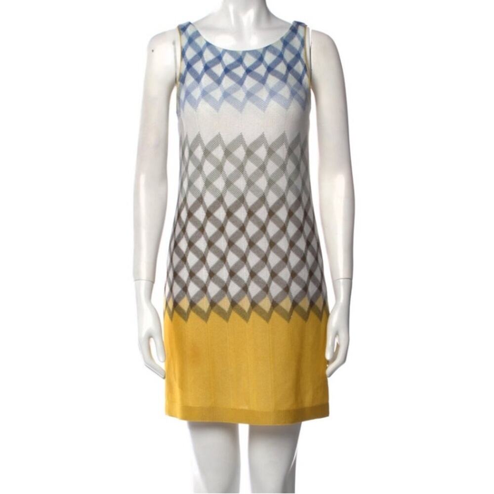 Missoni Silk Blend Argyle Print Sleeveless Dress US 2 XS IT 38 Blue White Yellow